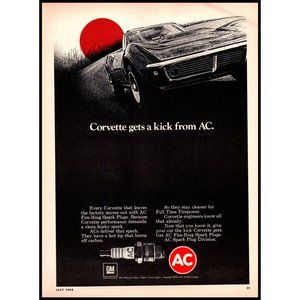1968 AC Spark Plugs Corvette Gets a Kick from AC Vintage Print Ad Sunset Art